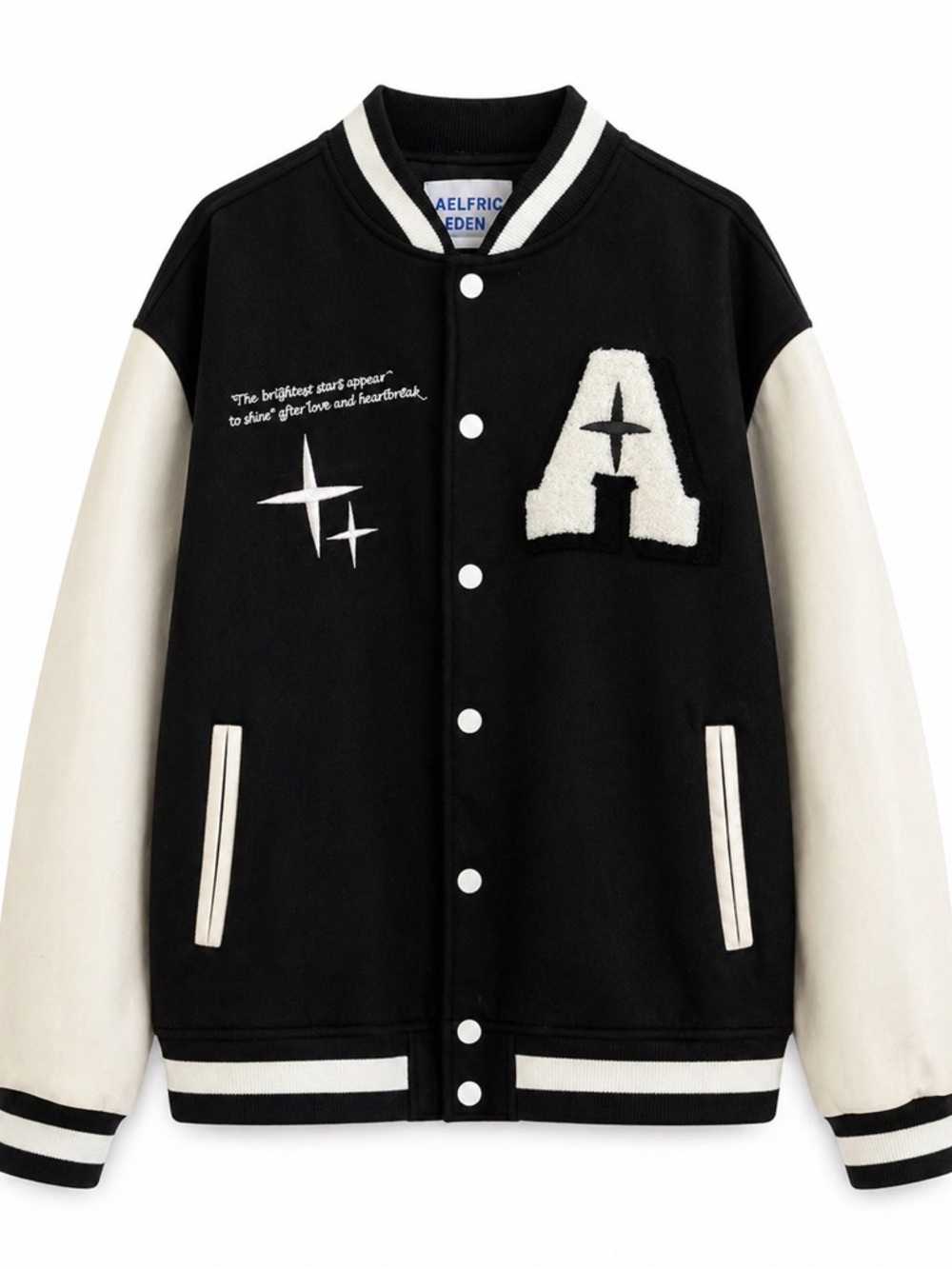 Aelfric Eden Black & White Varsity-Style Letterman Jacket